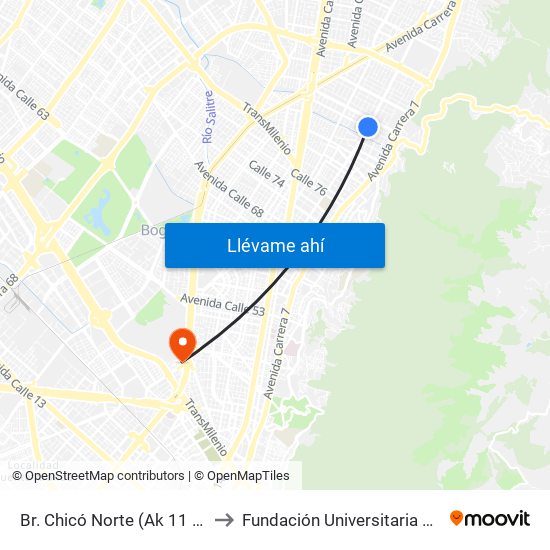 Br. Chicó Norte (Ak 11 - Cl 90) (A) to Fundación Universitaria Empresarial map