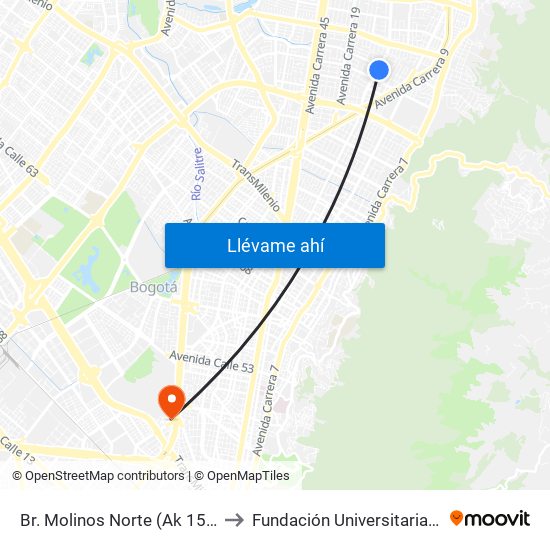 Br. Molinos Norte (Ak 15 - Cl 106) (A) to Fundación Universitaria Empresarial map