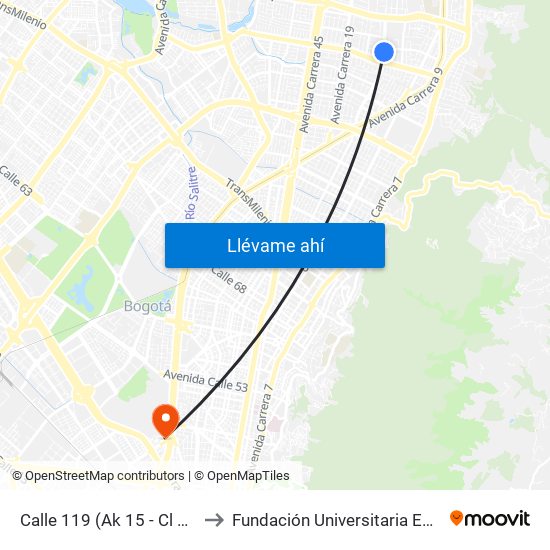 Calle 119 (Ak 15 - Cl 118a) (A) to Fundación Universitaria Empresarial map