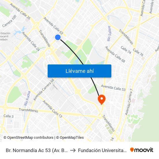 Br. Normandía Ac 53 (Av. Boyacá - Ac 53) (A) to Fundación Universitaria Empresarial map