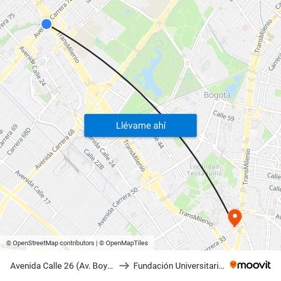 Avenida Calle 26 (Av. Boyacá - Ac 26) (A) to Fundación Universitaria Empresarial map