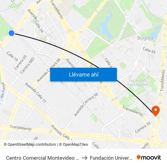 Centro Comercial Montevideo Plaza (Av. Boyacá - Cl 22) (A) to Fundación Universitaria Empresarial map