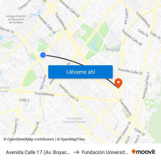 Avenida Calle 17 (Av. Boyacá - Av. Centenario) (A) to Fundación Universitaria Empresarial map