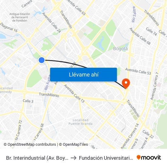 Br. Interindustrial (Av. Boyacá - Cl 13) (A) to Fundación Universitaria Empresarial map