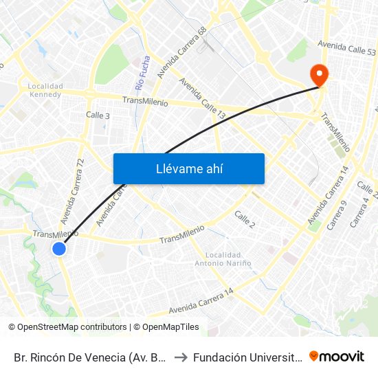 Br. Rincón De Venecia (Av. Boyacá - Cl 49b Sur) (A) to Fundación Universitaria Empresarial map