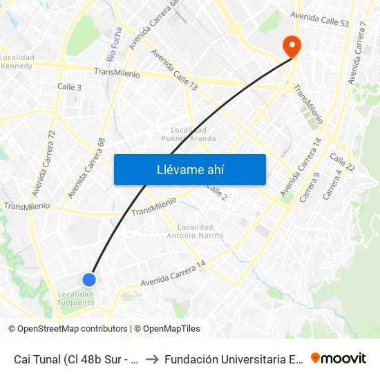 Cai Tunal (Cl 48b Sur - Kr 24) (A) to Fundación Universitaria Empresarial map