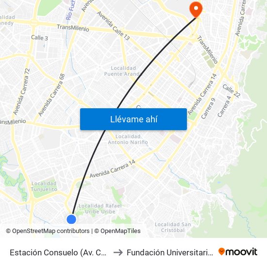 Estación Consuelo (Av. Caracas - Kr 12a) to Fundación Universitaria Empresarial map