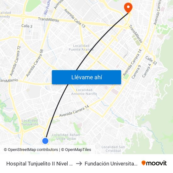 Hospital Tunjuelito II Nivel (Cl 52 Sur - Kr 14) to Fundación Universitaria Empresarial map