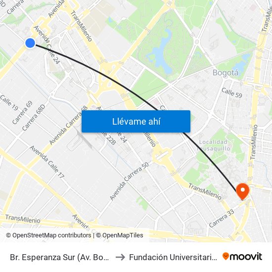 Br. Esperanza Sur (Av. Boyacá - Cl 23) (A) to Fundación Universitaria Empresarial map