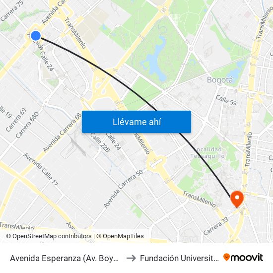 Avenida Esperanza (Av. Boyacá - Av. Esperanza) (A) to Fundación Universitaria Empresarial map