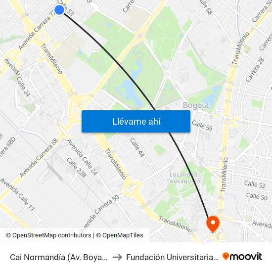 Cai Normandía (Av. Boyacá - Cl 52) (A) to Fundación Universitaria Empresarial map