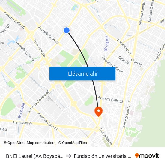 Br. El Laurel (Av. Boyacá - Cl 67) (A) to Fundación Universitaria Empresarial map