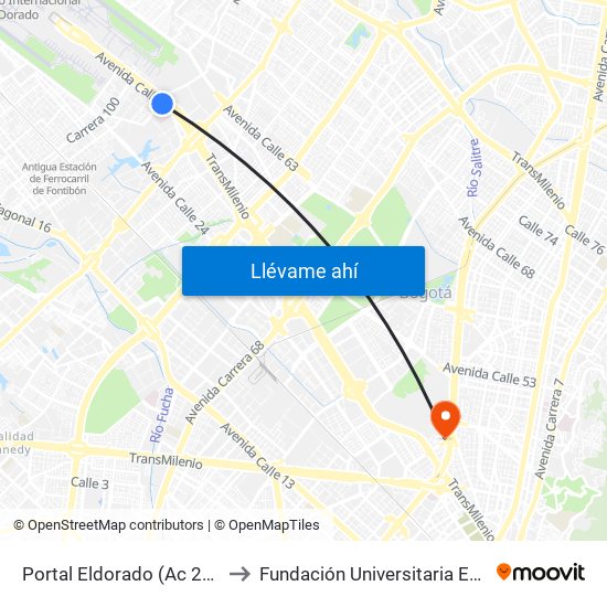Portal Eldorado (Ac 26 - Ak 96) to Fundación Universitaria Empresarial map