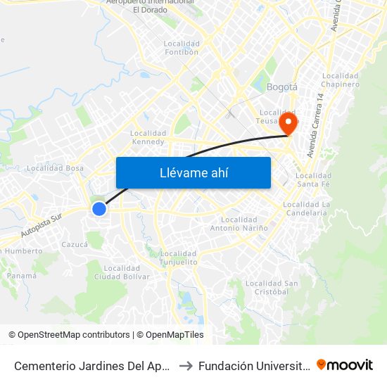 Cementerio Jardines Del Apogeo (Auto Sur - Tv 74) to Fundación Universitaria Empresarial map