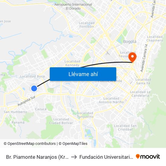 Br. Piamonte Naranjos (Kr 78c - Cl 70 Sur) to Fundación Universitaria Empresarial map