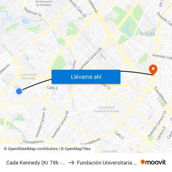 Cade Kennedy (Kr 78k - Cl 37a Sur) to Fundación Universitaria Empresarial map