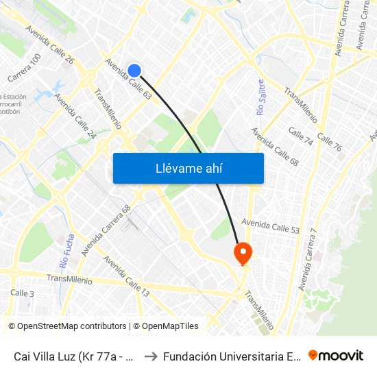 Cai Villa Luz (Kr 77a - Cl 63f Bis) to Fundación Universitaria Empresarial map