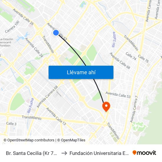 Br. Santa Cecilia (Kr 77a - Cl 55) to Fundación Universitaria Empresarial map