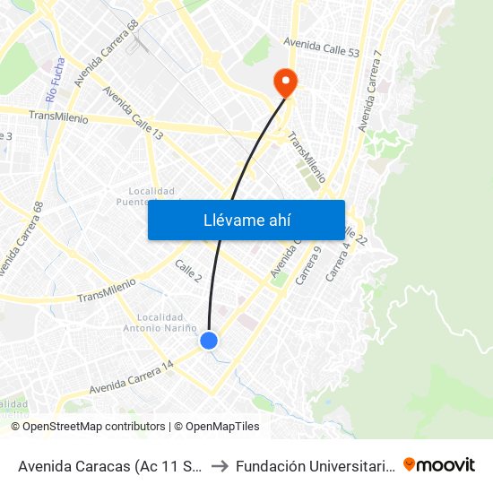 Avenida Caracas (Ac 11 Sur - Av. Caracas) to Fundación Universitaria Empresarial map