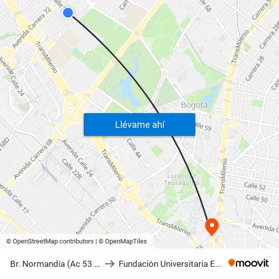 Br. Normandía (Ac 53 - Kr 70d) to Fundación Universitaria Empresarial map