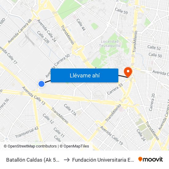 Batallón Caldas (Ak 50 - Ac 17) to Fundación Universitaria Empresarial map