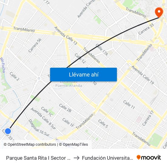 Parque Santa Rita I Sector (Ak 50 - Cl 31 Sur) to Fundación Universitaria Empresarial map