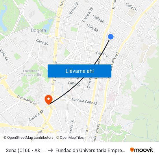 Sena (Cl 66 - Ak 11) to Fundación Universitaria Empresarial map