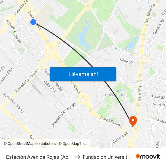 Estación Avenida Rojas (Ac 26 - Kr 69d Bis) (A) to Fundación Universitaria Empresarial map