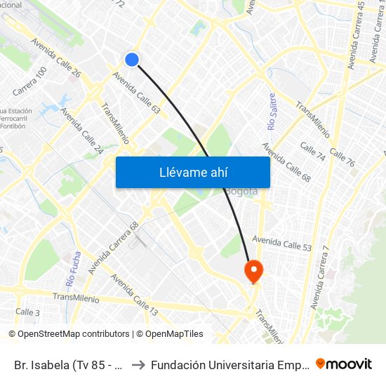 Br. Isabela (Tv 85 - Cl 64i) to Fundación Universitaria Empresarial map