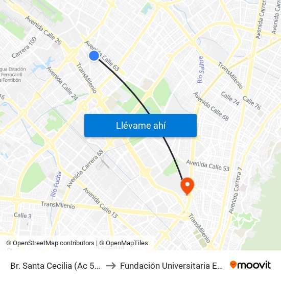 Br. Santa Cecilia (Ac 53 - Kr 78) to Fundación Universitaria Empresarial map