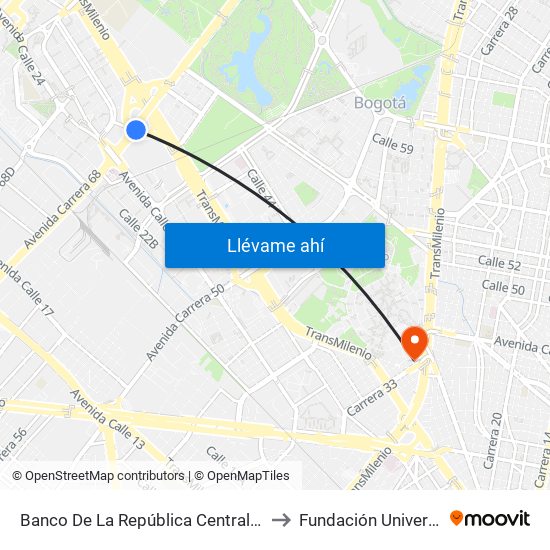 Banco De La República Central De Efectivo (Ak 68 - Ac 26) (A) to Fundación Universitaria Empresarial map