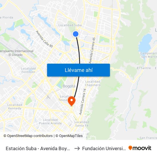 Estación Suba - Avenida Boyacá (Av. Boyacá - Cl 128a) to Fundación Universitaria Empresarial map