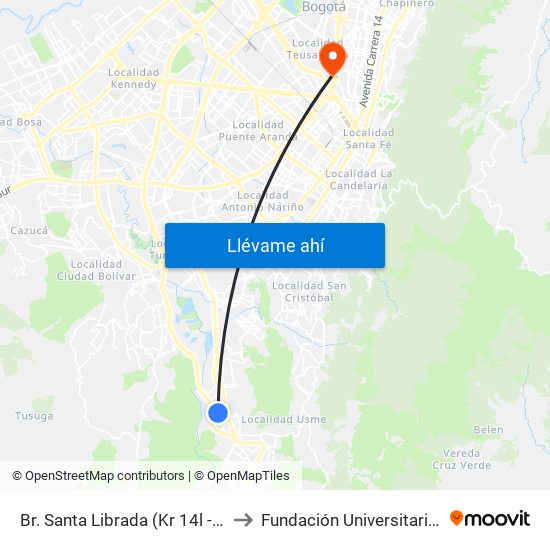 Br. Santa Librada (Kr 14l - Cl 73b Sur) (A) to Fundación Universitaria Empresarial map