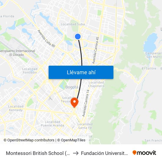 Montessori British School (Av. Boyacá - Cl 128) to Fundación Universitaria Empresarial map