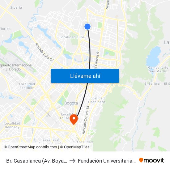 Br. Casablanca (Av. Boyacá - Cl 152b) to Fundación Universitaria Empresarial map