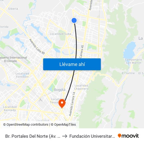 Br. Portales Del Norte (Av. Boyacá - Cl 163) to Fundación Universitaria Empresarial map