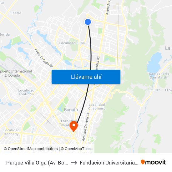 Parque Villa Olga (Av. Boyacá - Cl 167) to Fundación Universitaria Empresarial map