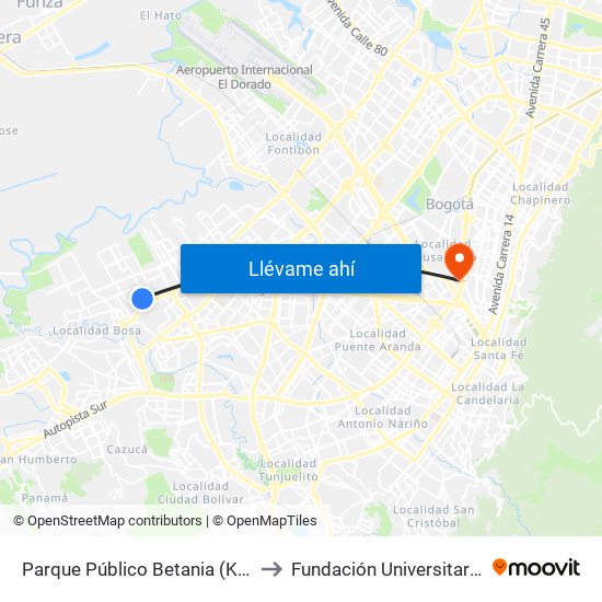 Parque Público Betania (Kr 87 - Cl 51b Sur) to Fundación Universitaria Empresarial map