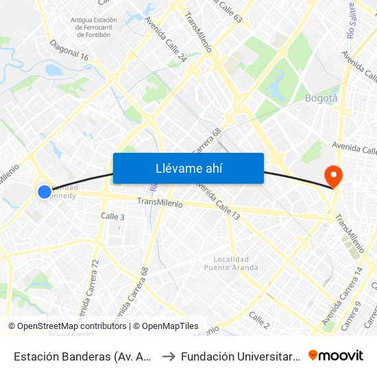 Estación Banderas (Av. Américas - Kr 79a) to Fundación Universitaria Empresarial map