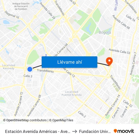 Estación Avenida Américas - Avenida Boyacá (Av. Américas - Kr 71b) (A) to Fundación Universitaria Empresarial map