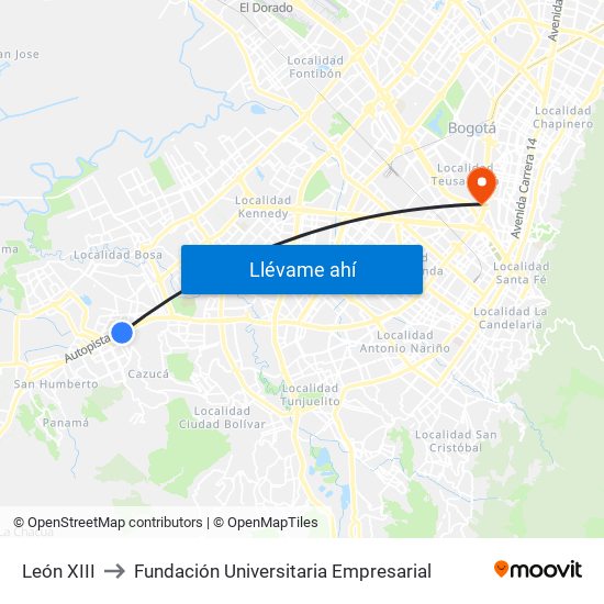 León XIII to Fundación Universitaria Empresarial map