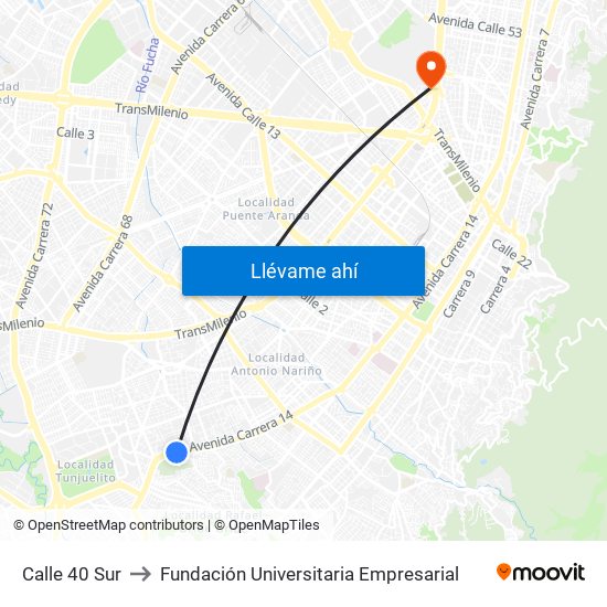 Calle 40 Sur to Fundación Universitaria Empresarial map