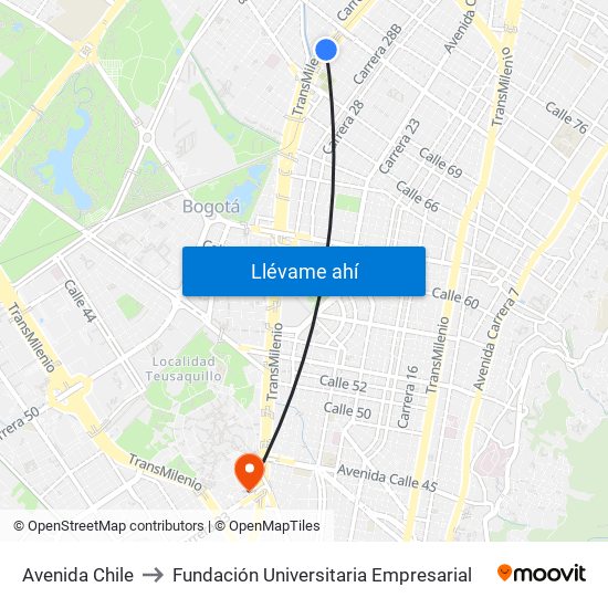 Avenida Chile to Fundación Universitaria Empresarial map