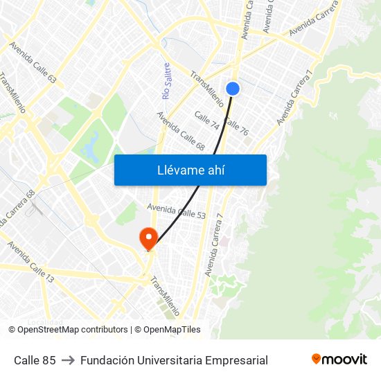 Calle 85 to Fundación Universitaria Empresarial map