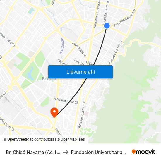 Br. Chicó Navarra (Ac 100 - Kr 16) to Fundación Universitaria Empresarial map