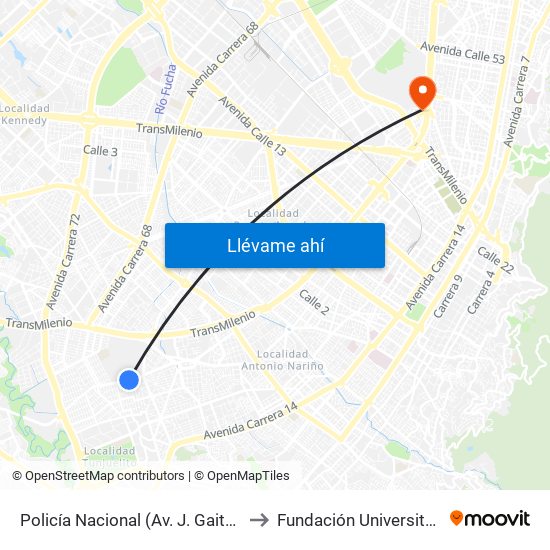 Policía Nacional (Av. J. Gaitán C. - Cl 47a Sur) (A) to Fundación Universitaria Empresarial map