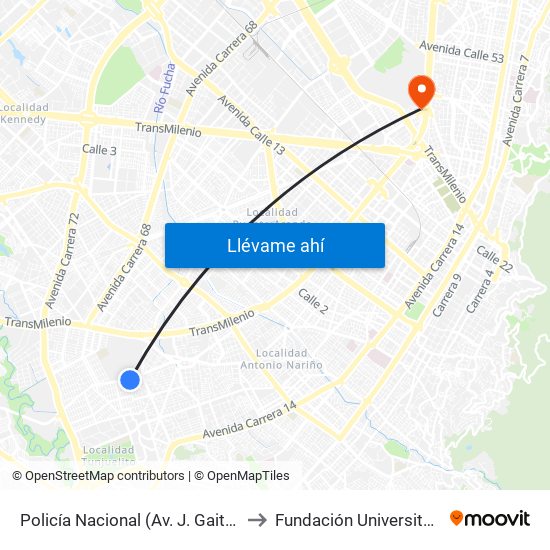 Policía Nacional (Av. J. Gaitán C. - Cl 47 Sur) (A) to Fundación Universitaria Empresarial map