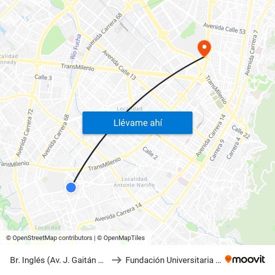 Br. Inglés (Av. J. Gaitán C. - Cl 41 Sur) to Fundación Universitaria Empresarial map