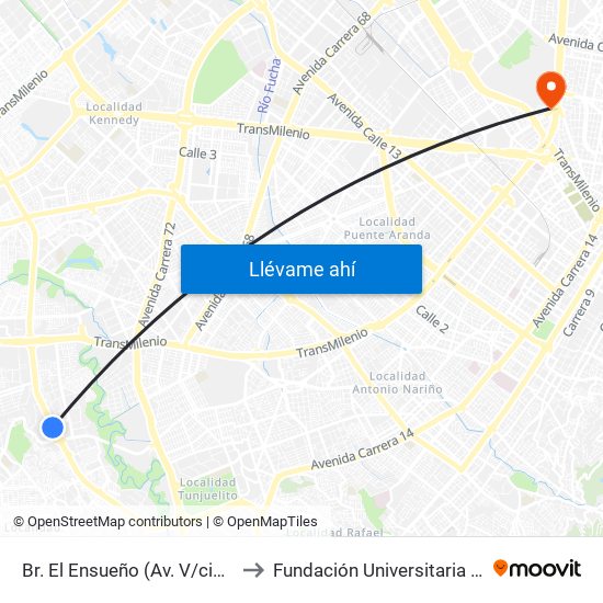 Br. El Ensueño (Av. V/cio - Tv 63) (A) to Fundación Universitaria Empresarial map