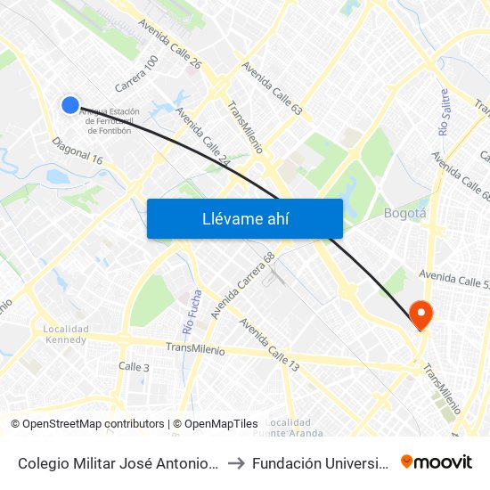 Colegio Militar José Antonio Galán (Cl 17 - Kr 103b) to Fundación Universitaria Empresarial map